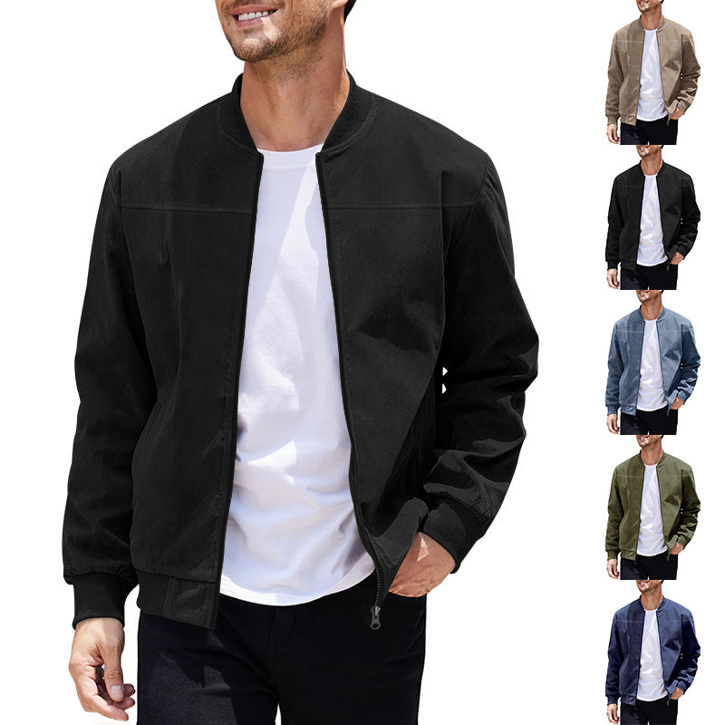 Herren nan Velourslederoptik Bomberjacke mit Stehkragen und elastischen Bündchen EB