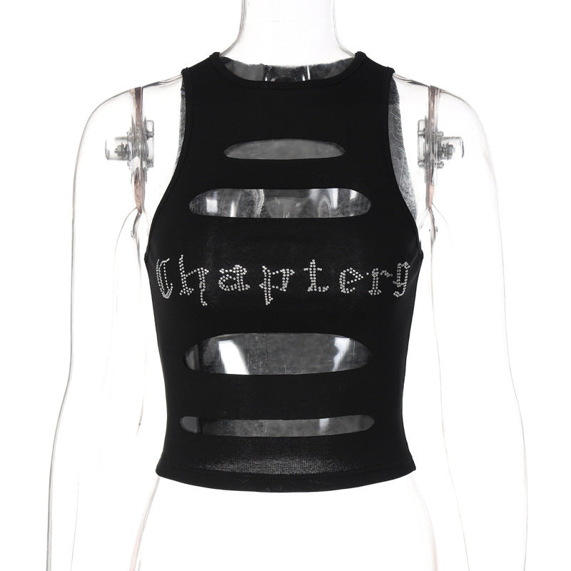 Damen Schulterfreies Cut-Out Top mit Glitzer-Print EB