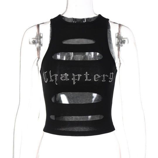 Damen Schulterfreies Cut-Out Top mit Glitzer-Print EB