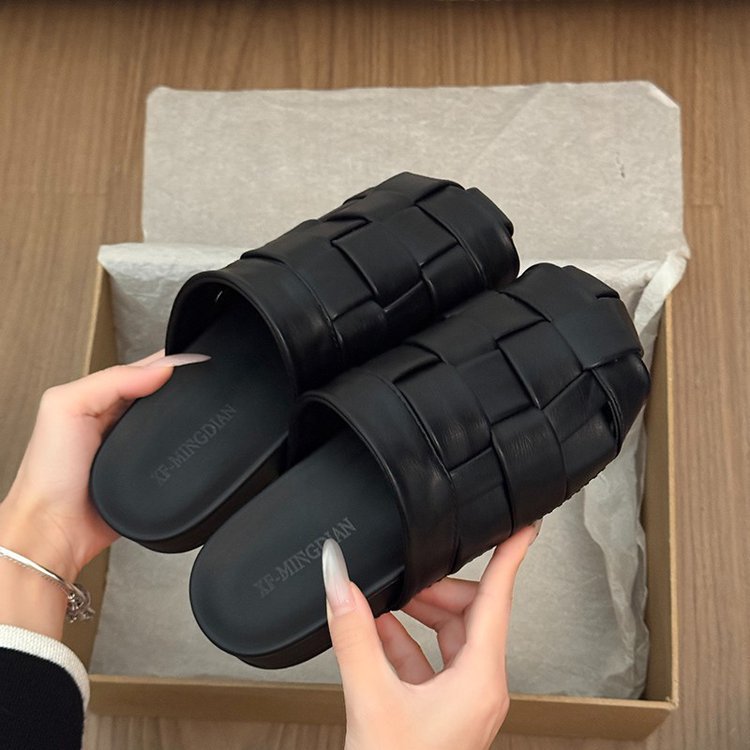 Damen modische Slipper mit geflochtenem Design und rutschfester Sohle EB