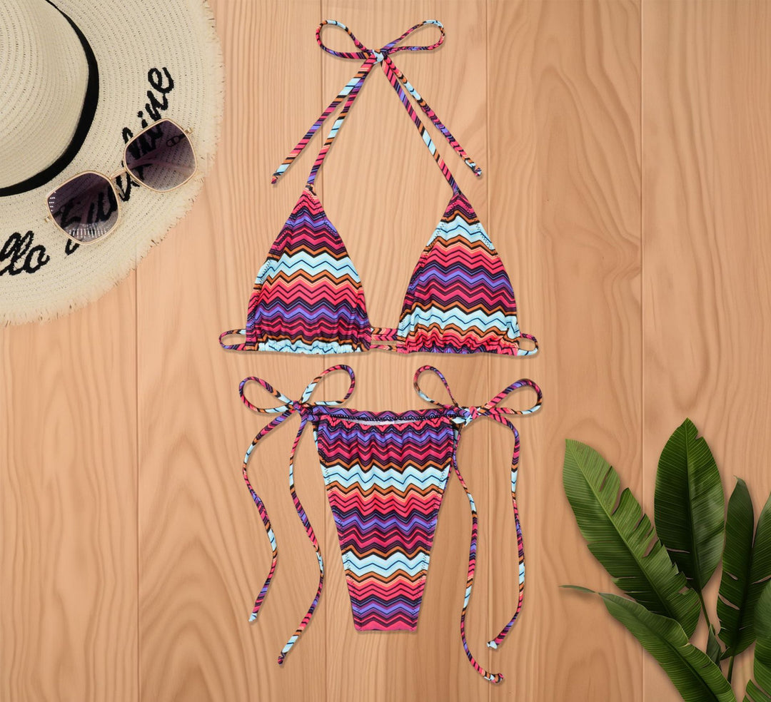 Damen Triangel-Bikini mit floralem Design und verstellbaren Bindebändern EB