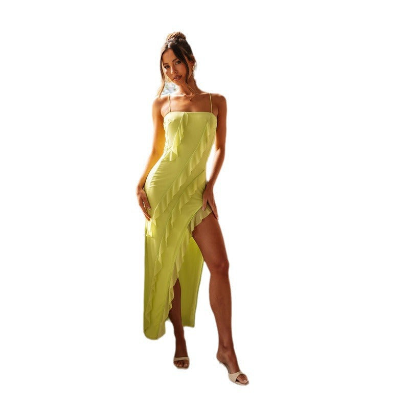 Damen Maxi-Rock mit verspieltem Rüschendesign und hohem Schlitz EB