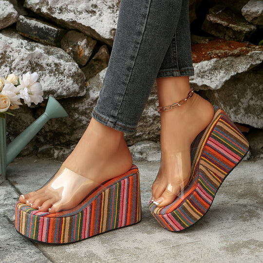 Damen Wedge-Pantoletten mit transparentem Obermaterial und komfortabler Sohle EB