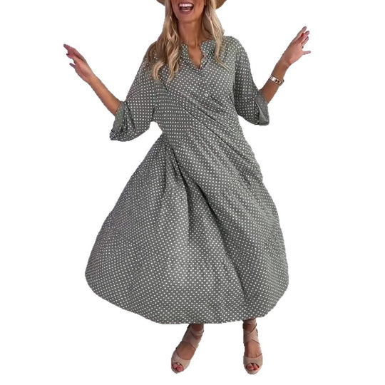 Damen nan lässiges Stufenmidikleid mit Stehkragen, verdeckter Knopfleiste und dreiviertelärmeln EB