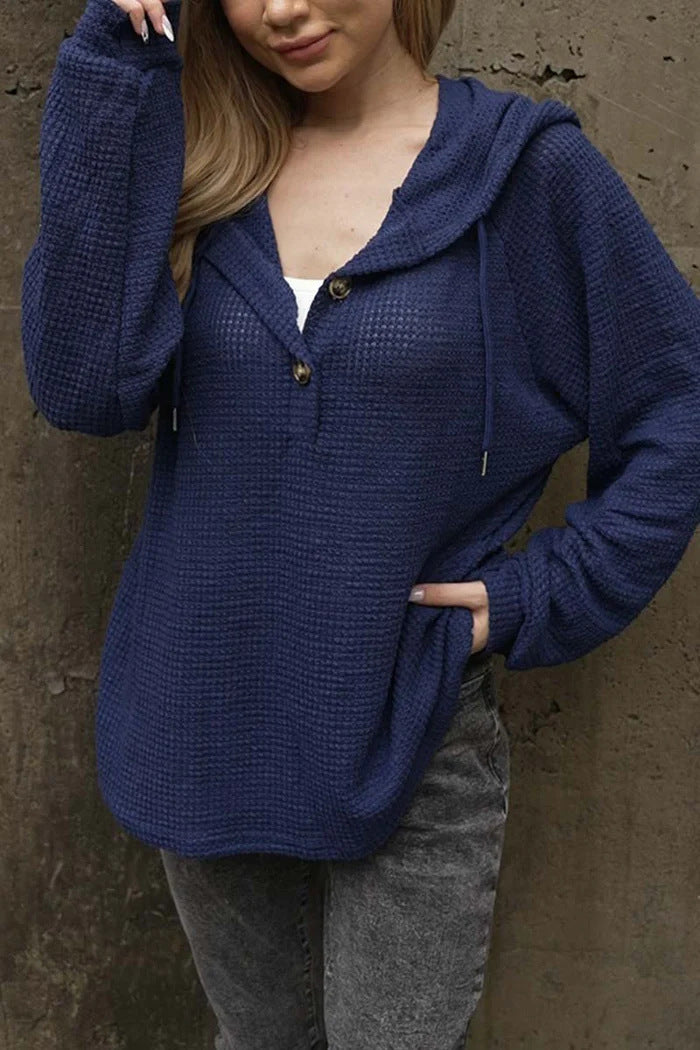 Damen lässiger Kapuzenpullover mit Knopfdetails EB