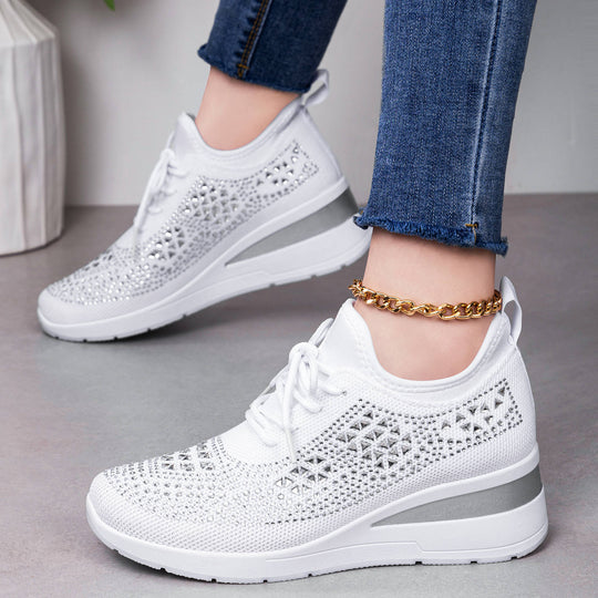 Damen nan Strick-Plateau-Sneaker mit funkelnder Verzierung, sockenähnlichem Einstieg und stoßdämpfender EVA-Zwischensohle EB