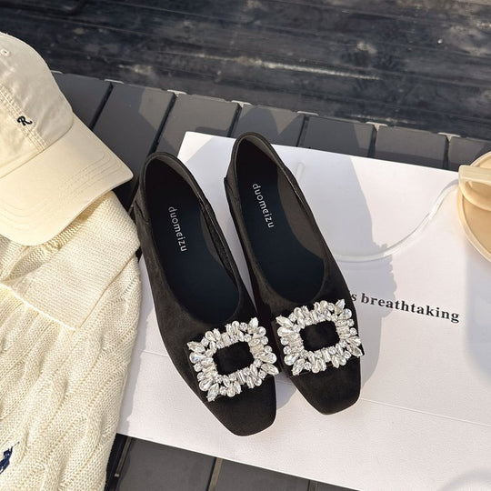 Damen elegante Ballerinas mit funkelnden Strass-Applikationen EB