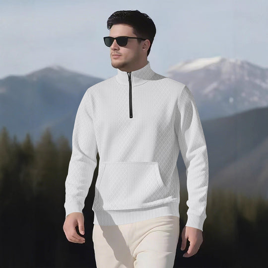 Herren Sweatpullover mit Stehkragen und praktischen Taschen EB