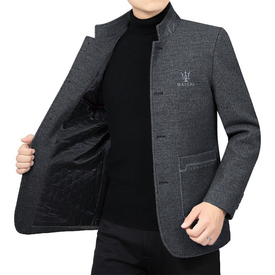 Herren Kurzmantel mit Stehkragen und aufgesetzten Taschen aus Wollmischung EB