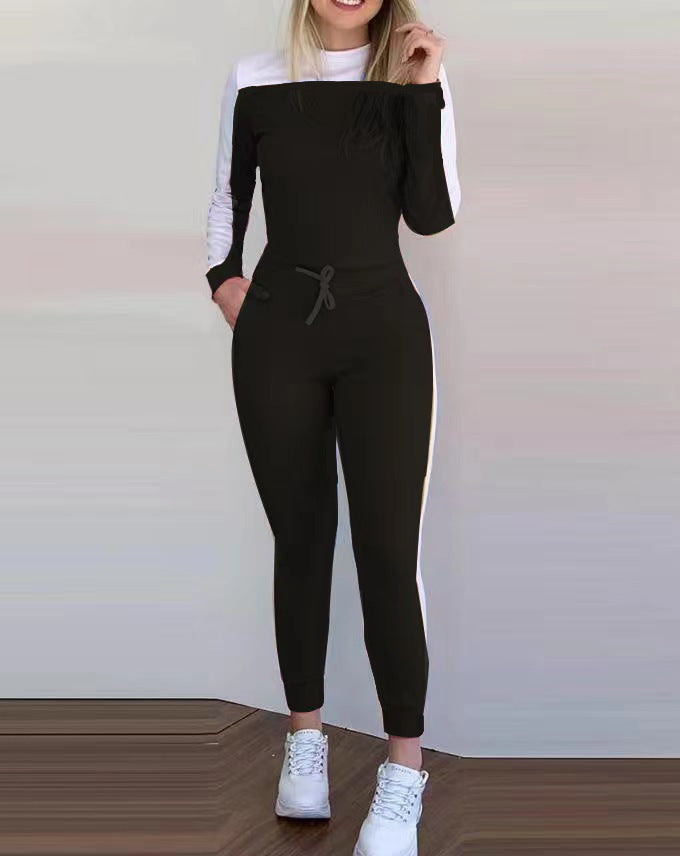 Damen Sportlicher Jumpsuit mit abnehmbaren Trägern und seitlichen Kontraststreifen EB