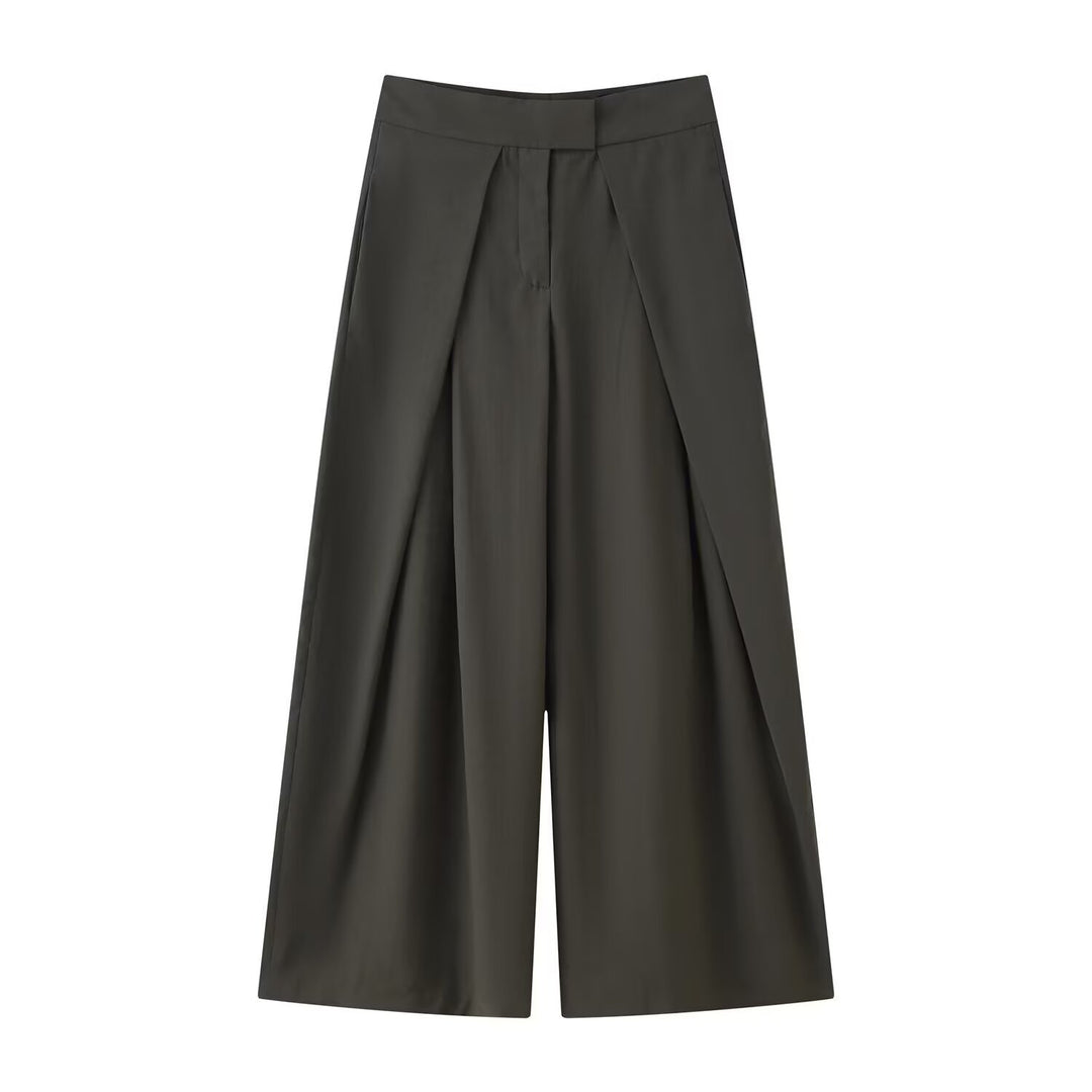 Damen weit geschnittene Culotte-Hose mit eleganten Falten und hohem Bund EB