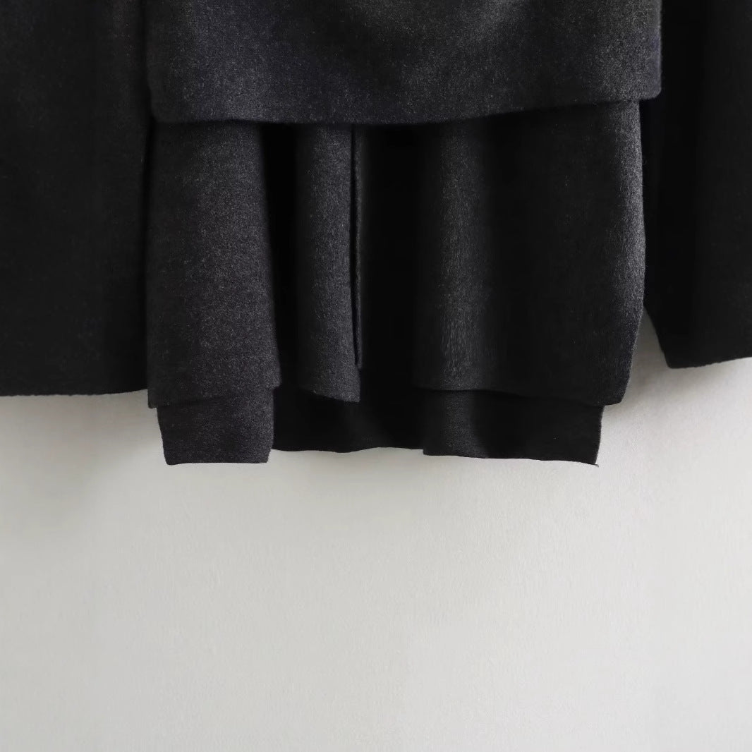 Damen schicke Wollumhangjacke mit asymmetrischem Schnitt und dekorativem Knopf EB