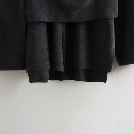 Damen schicke Wollumhangjacke mit asymmetrischem Schnitt und dekorativem Knopf EB