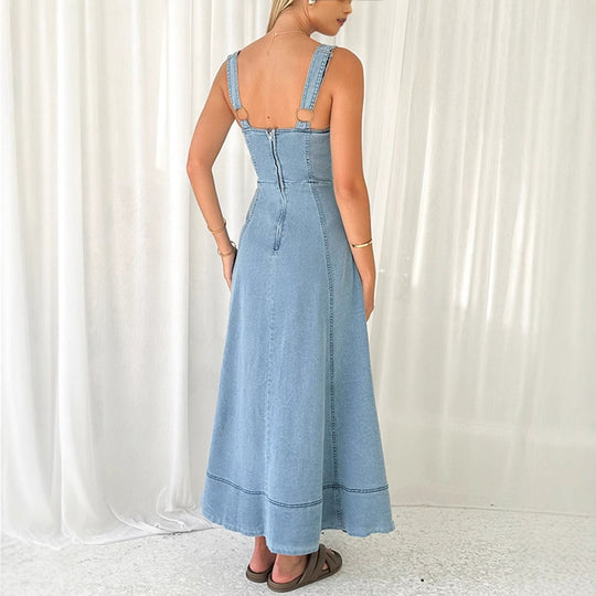 Damen Maxikleid mit Knopfdetails und praktischen Taschen EB