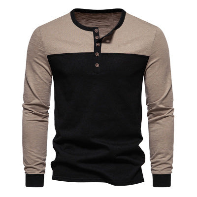 Herren Langarm-Henley-Shirt mit kontrastierenden Farbblockelementen EB
