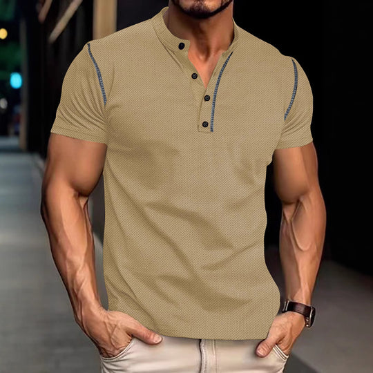 Herren nan tailliertes Struktur-Poloshirt mit Stehkragen und Zierpaspel EB