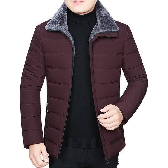 Herren Wattierte Winterjacke mit weichem Plüschfutter, Stehkragen und schmaler Steppung EB