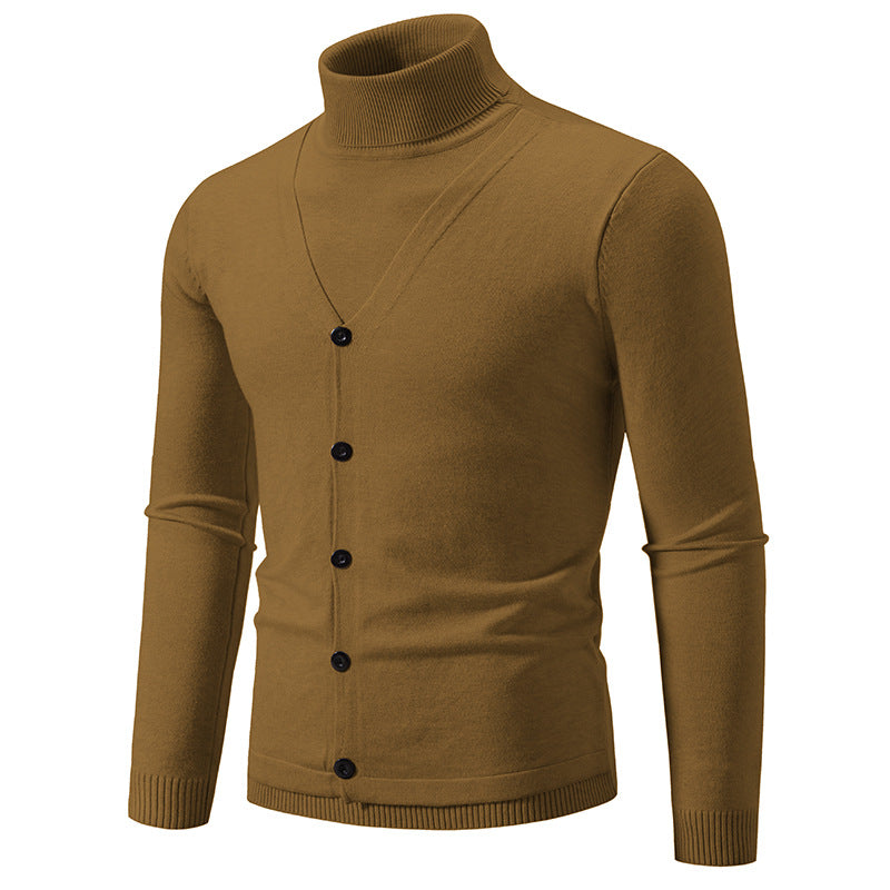 Herren eleganter Rollkragenpullover mit knöpfbaren Frontdetails und feiner Strickstruktur EB