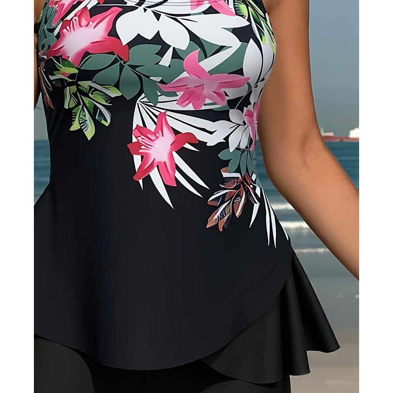 Damen Tankini-Set mit ausgestellt Oberteil und komfortablen Shorts EB