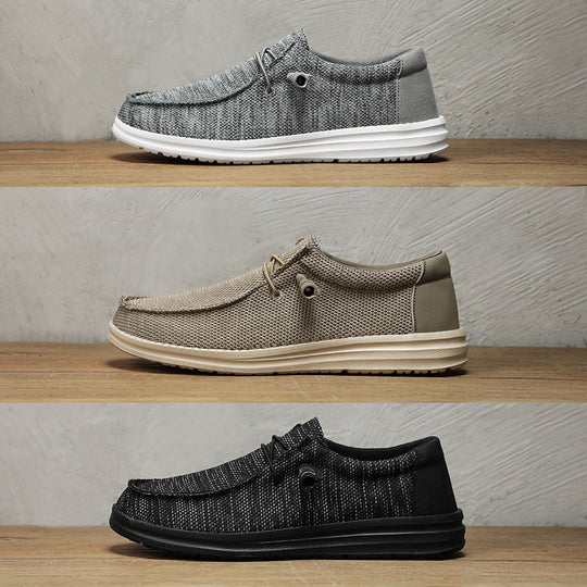 Herren atmungsaktive Mokassin‑Slipper aus Strick mit Memory‑Fußbett und rutschfester EVA‑Laufsohle EB