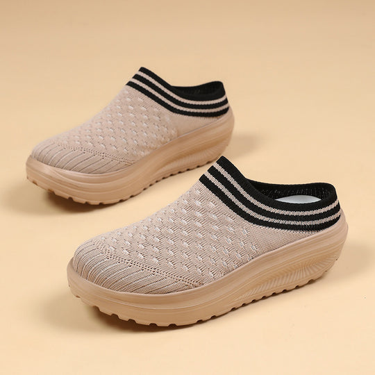 Damen Komfortable Slip-On Clogs mit atmungsaktiver Strickoberfläche EB