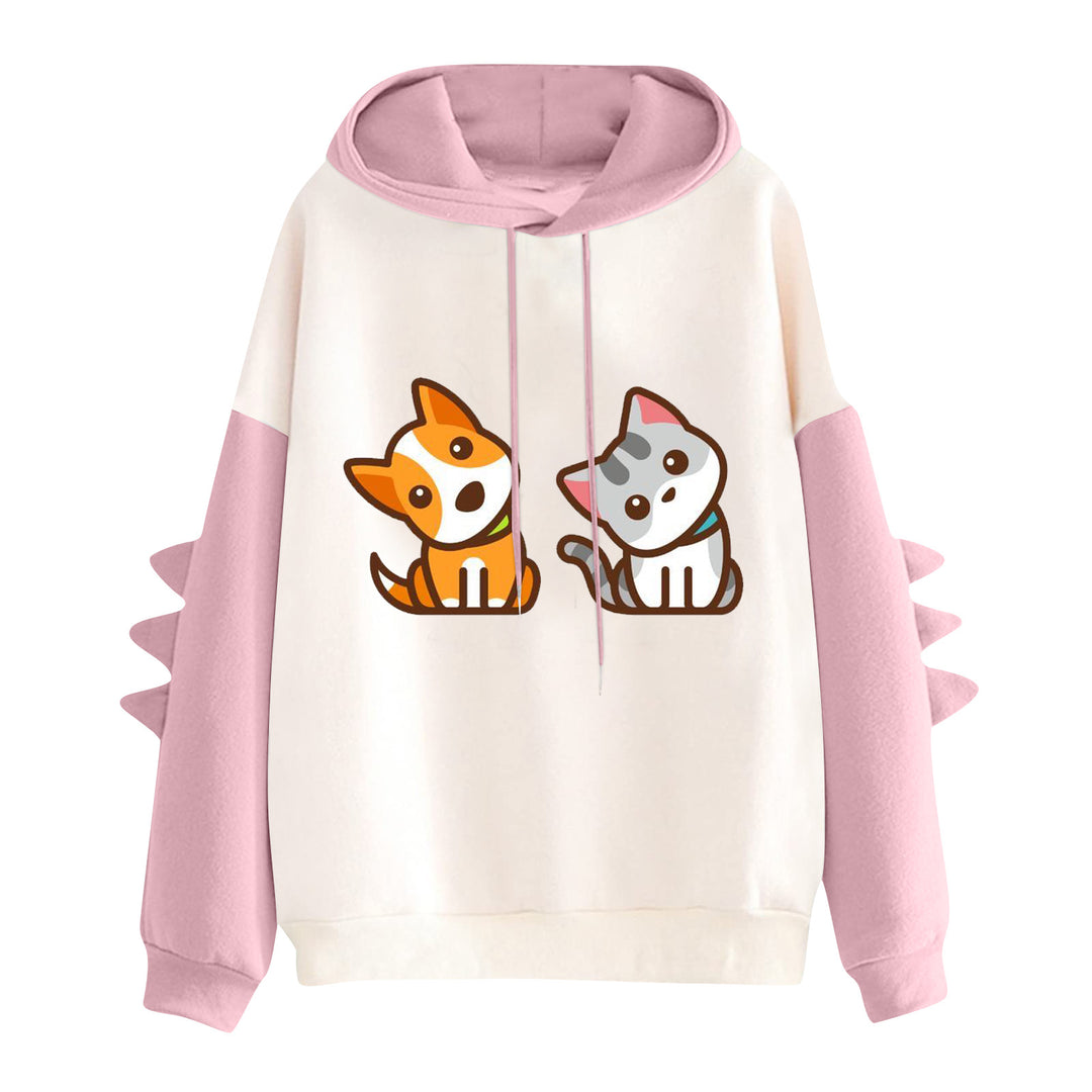 Damen nan Kapuzenpullover mit niedlichem Hunde‑und‑Katzen‑Print und 3D-Stacheln an den Ärmeln EB