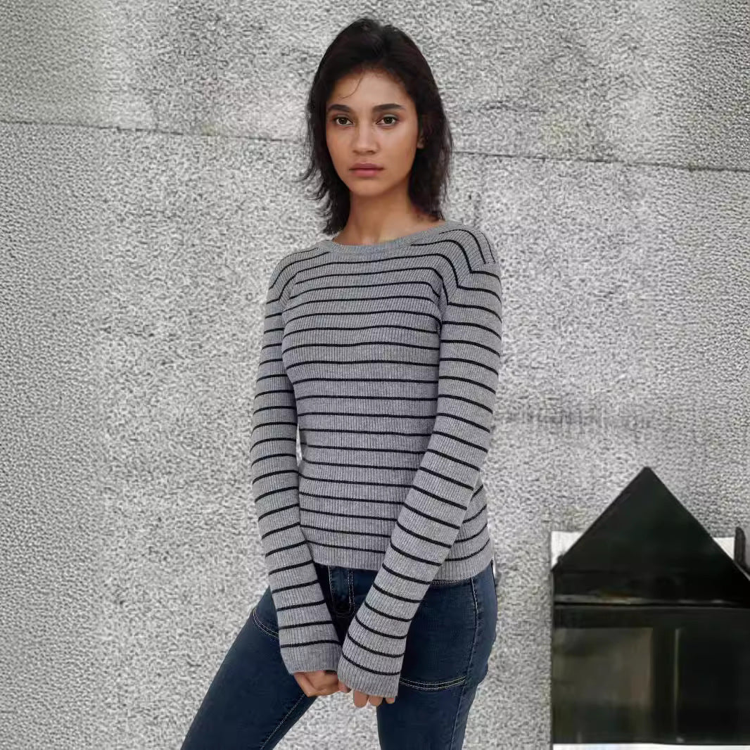 Damen Langarmshirt mit feinen Streifen und weitem Schnitt EB