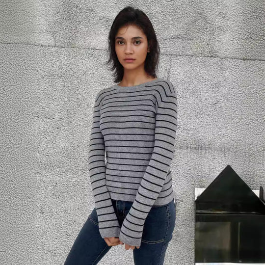 Damen Langarmshirt mit feinen Streifen und weitem Schnitt EB