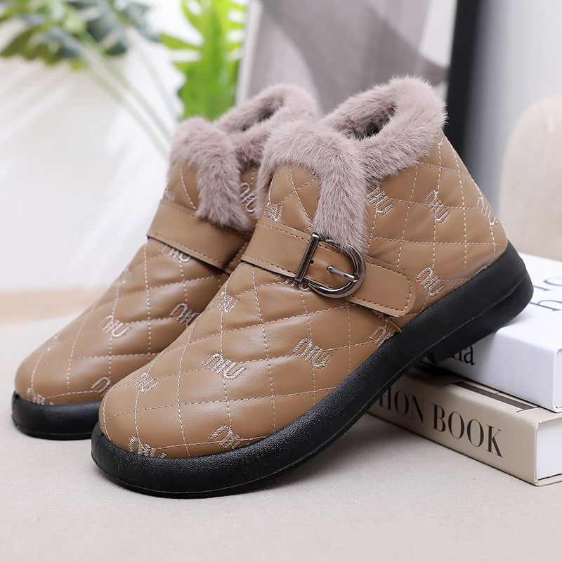 Damen Warme Fleecegefütterte Stiefeletten mit dekorativem Schnallenverschluss EB