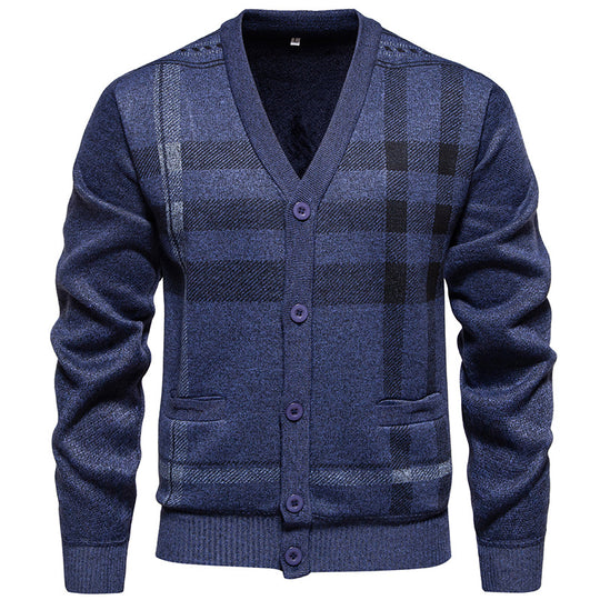 Herren modische Strickjacke mit klassischem Karomuster EB