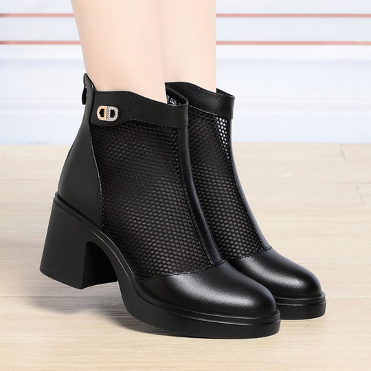 Damen Modische Stiefeletten mit luftiger Netzstruktur und robustem Blockabsatz EB