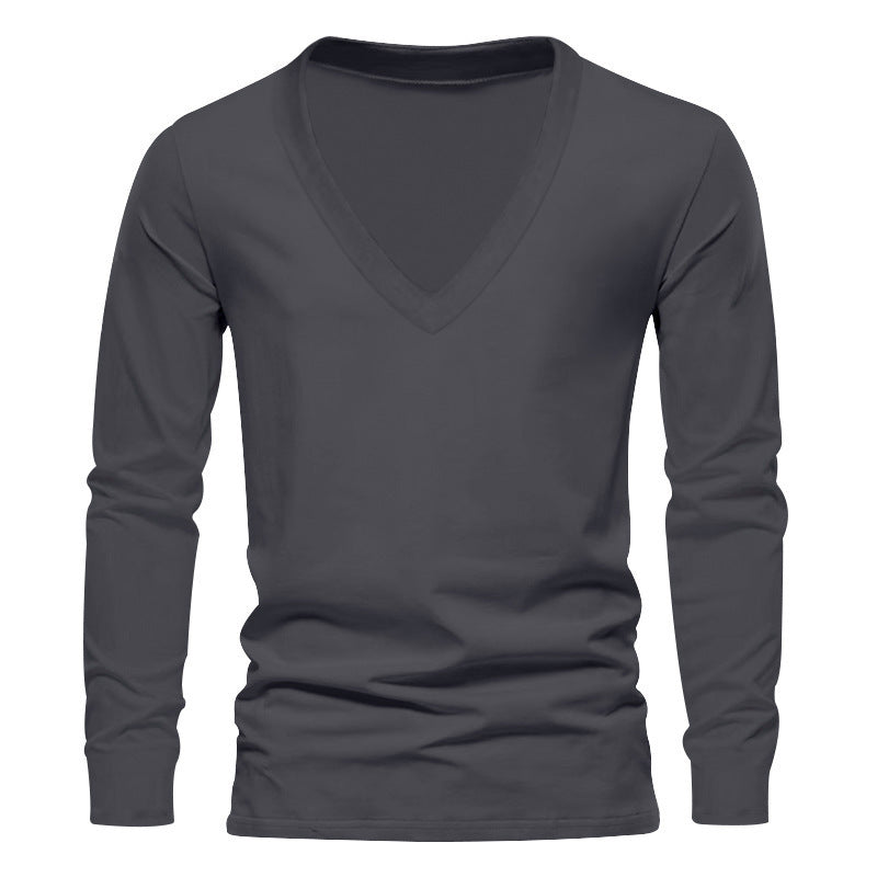 Herren V-Ausschnitt Langarm-T-Shirt mit hochwertigem Baumwollmix und bequemer Passform EB