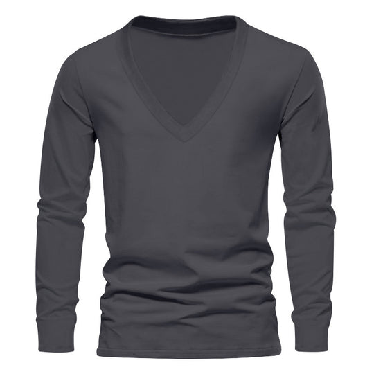 Herren V-Ausschnitt Langarm-T-Shirt mit hochwertigem Baumwollmix und bequemer Passform EB