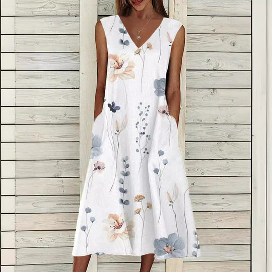 Damen nan Midikleid mit Bolero-Optik, tailliertem V-Ausschnitt, Dreiviertelärmeln und floralem A-Linienrock EB