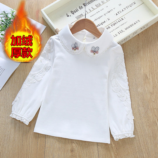 Mädchen Bluse mit besticktem Kragen und zarten Tüllärmeln EB