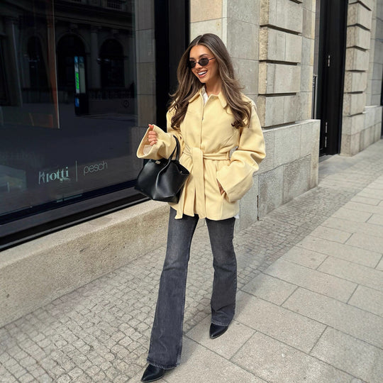Damen Modische Blazerjacke mit Gürtel EB
