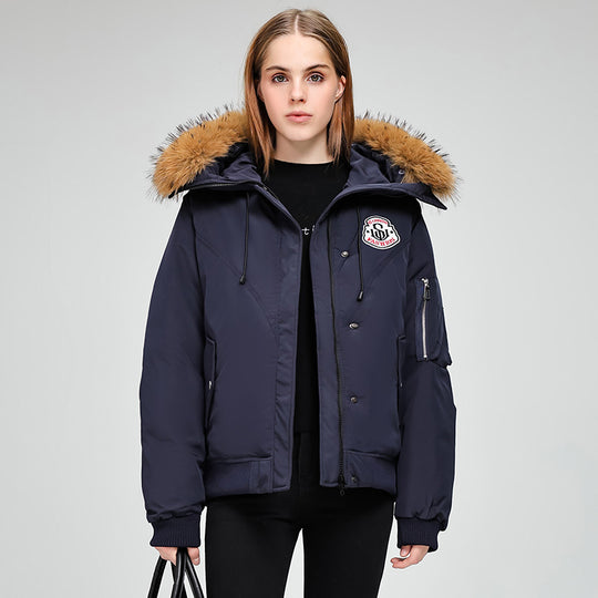 Damen Sportliche Pufferjacke mit abnehmbarem Kunstfellkragen und praktischen Taschen EB
