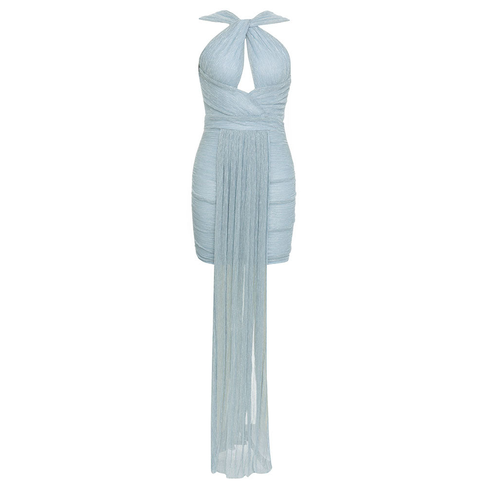 Damen Hochgeschlossenes Cocktailkleid mit fließendem Rock EB