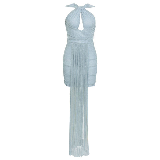 Damen Hochgeschlossenes Cocktailkleid mit fließendem Rock EB