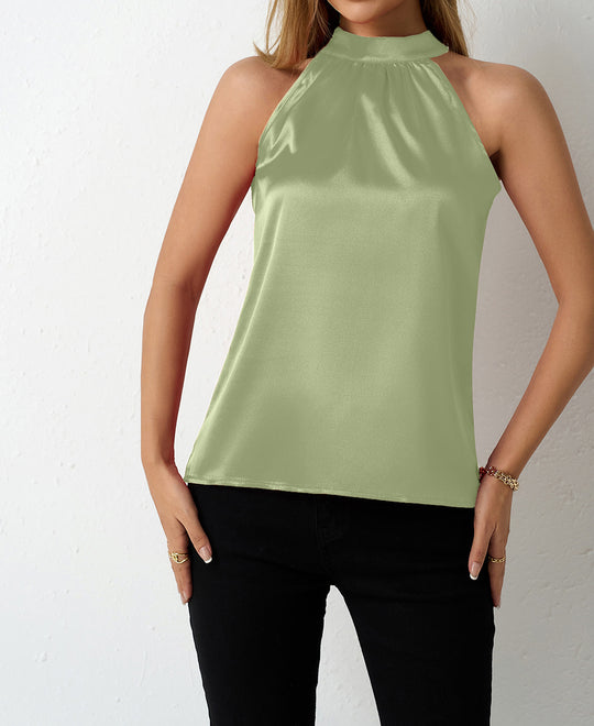 Damen Satin-Hochkragenoberteil mit elegantem Schnitt EB