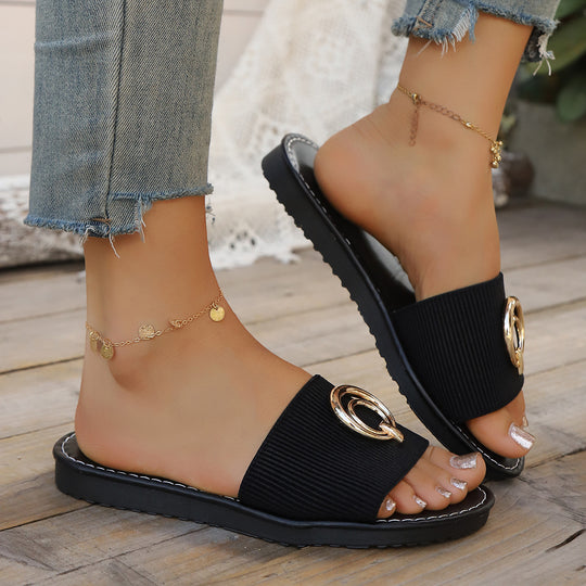 Damen Offene Pantoletten mit elegantem Ring-Detail EB