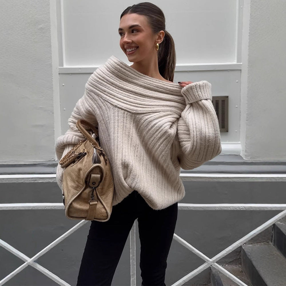 Damen Oversized Strickpullover mit lässigem Schnitt und voluminösen Ärmeln EB