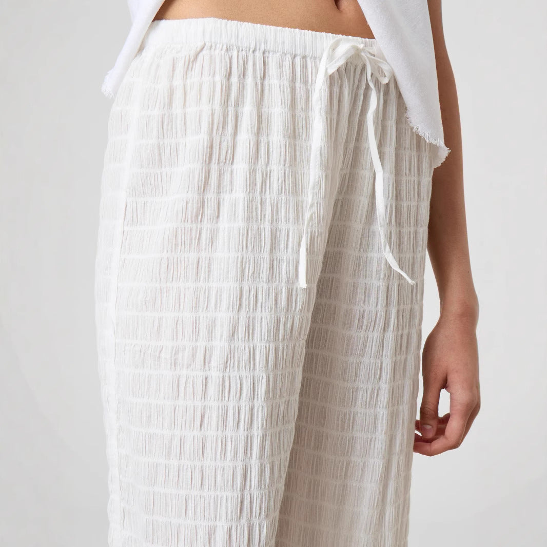 Damen Leichte Palazzo-Loungehose aus Crinkle-Gauze mit hoher Komfort-Taille EB