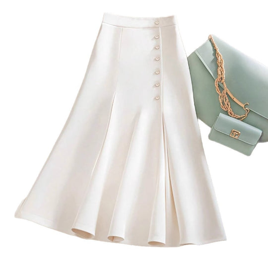 Damen Eleganter Midirock mit Knopfdetails und schwingendem Saum EB