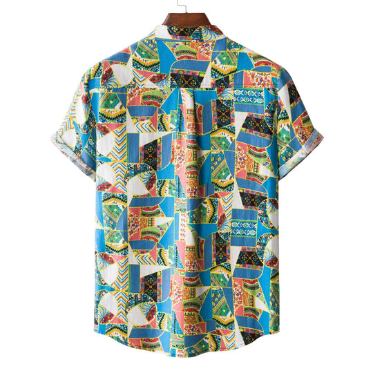 Herren Kurzarmhemd mit auffälligem Patchwork-Muster EB