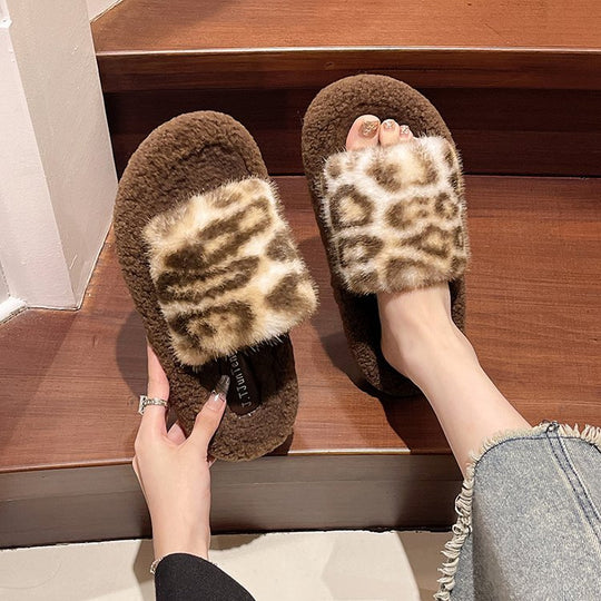 Damen Flauschige Hausschuhe mit tierischem Muster EB