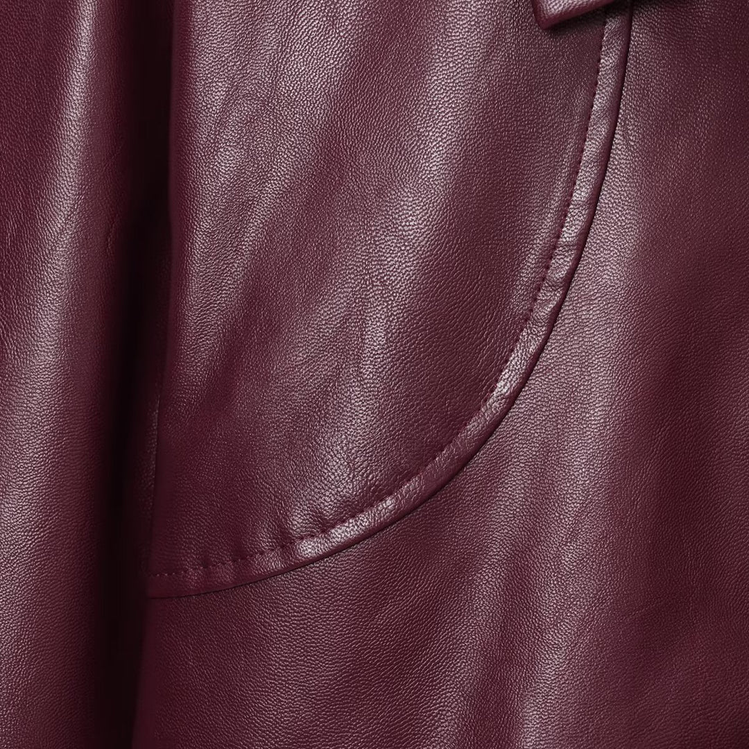 Damen modische Kunstlederjacke mit elastischem Bund und Stehkragen EB