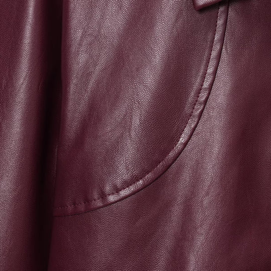 Damen modische Kunstlederjacke mit elastischem Bund und Stehkragen EB
