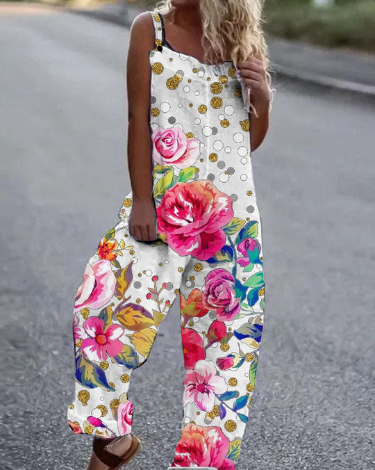 EB | Große Blumenmuster Leichte Stoff Latzhose