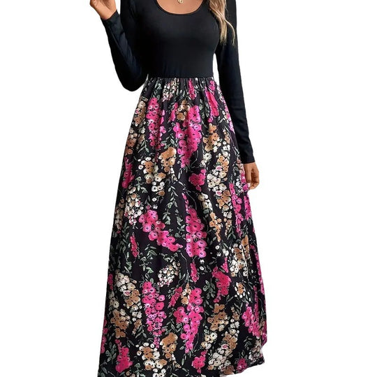 Damen Maxikleid mit floralem Print und langen Ärmeln EB